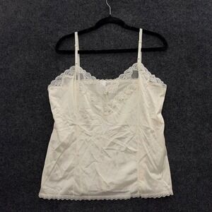 Vintage Mel-Lin Ivory Lace Trim Nylon Camisole Top XL Rosette Detail